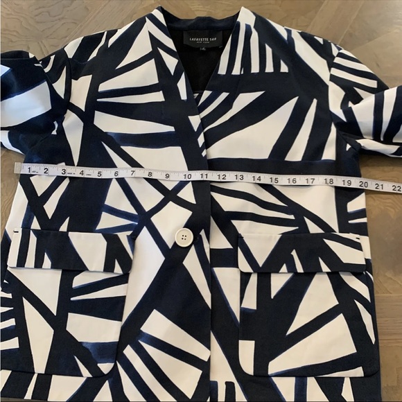 Lafayette 148 New York Blue Cream Blazer Jacket M One Button Cotton Blend - Picture 8 of 10